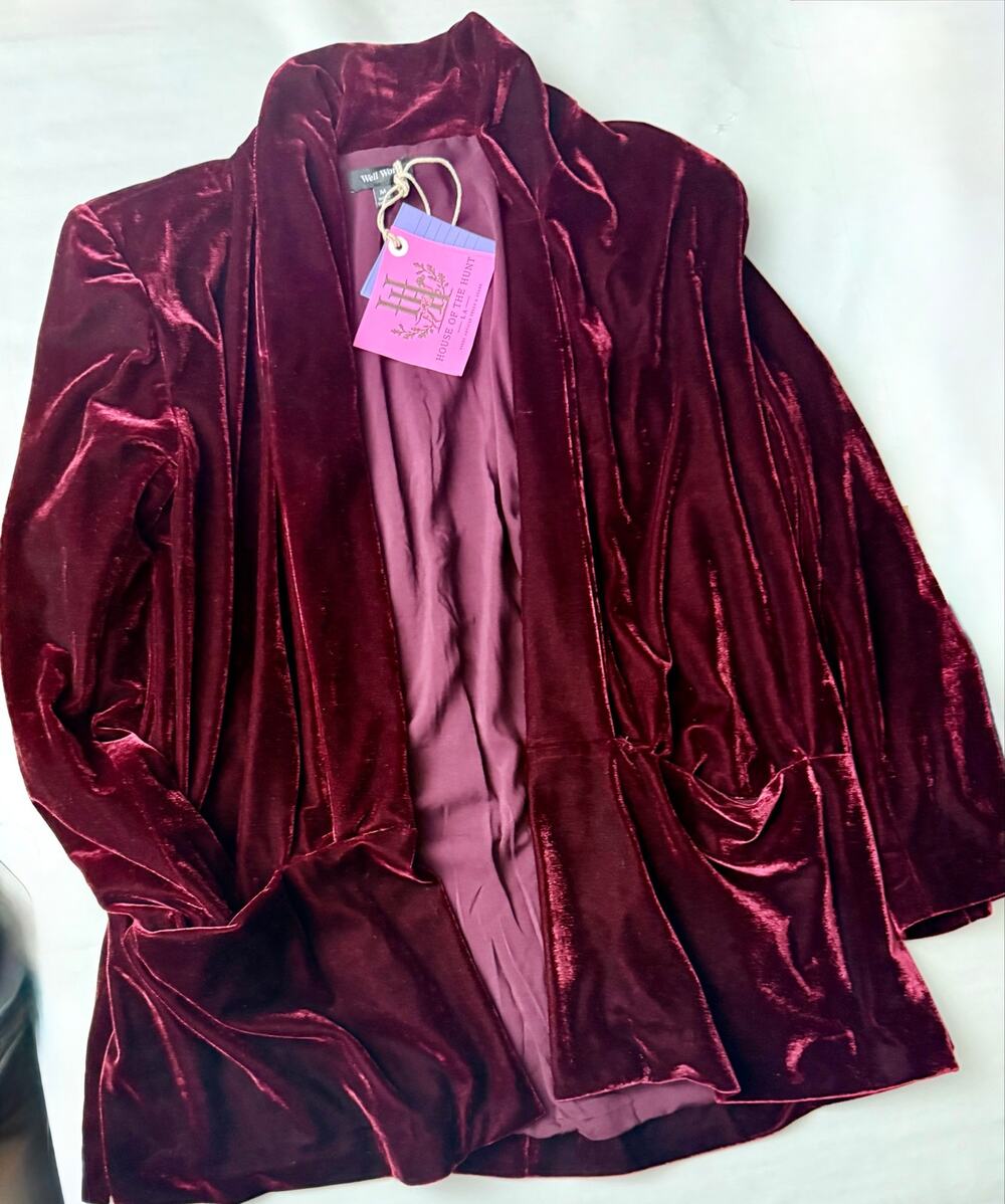 Burgundy Velvet Open-Front Duster Cardigan jacket, Whimsey Goth Women Sz. Med
